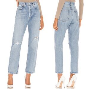 AGOLDE 90s Distressed Mid Rise Loose Fit Straight Jeans in Captured Light Wash